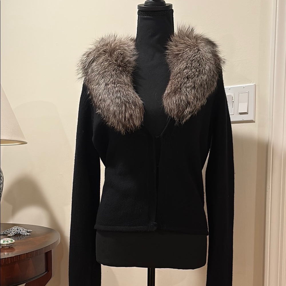 Elegant Black Wool/Cashmere Jacket with Fur Collar
